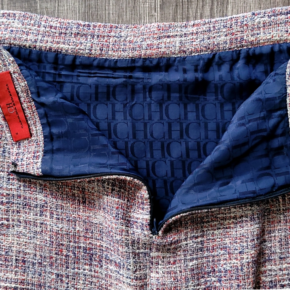 Carolina Herrera Tweed Pencil Skirt 6 Fringe Ribbon - Picture 3 of 8